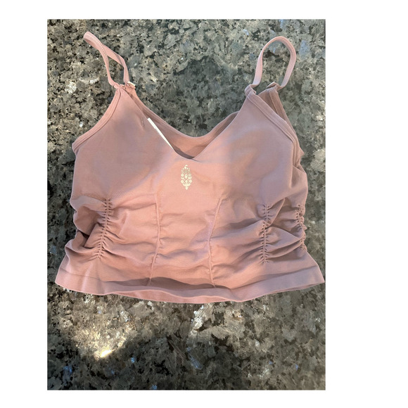 Free People Good Karma Ruched Crop Tank Rose Water/Light Pink - Picture 3 of 6